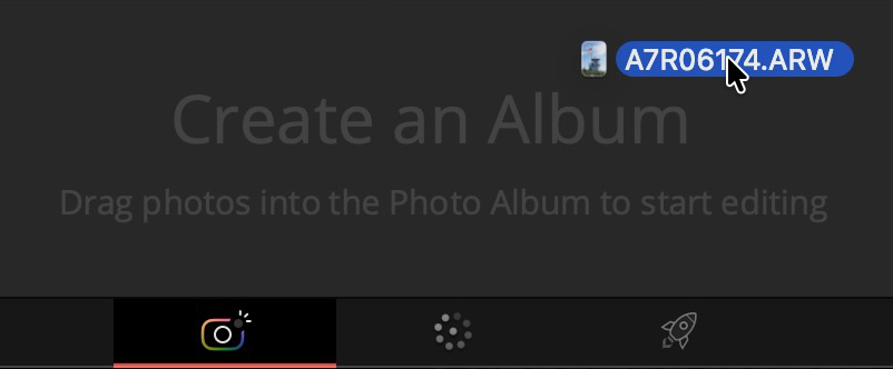 Dragging a RAW photo onto Create an Album