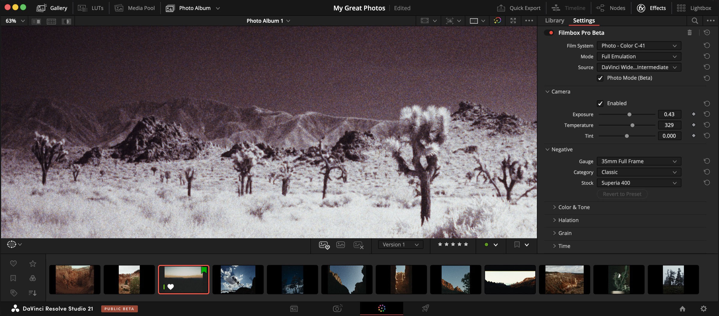 Filmbox Photo Mode in DaVinci Resolve 21 Photo page