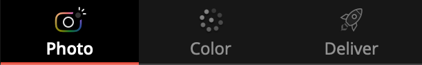Resolve 21 Photo, Color, and Deliver page tabs