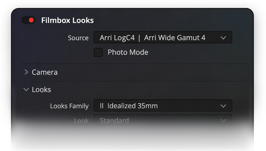 Filmbox Looks controls