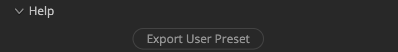 Filmbox Looks Help section with Export User Preset