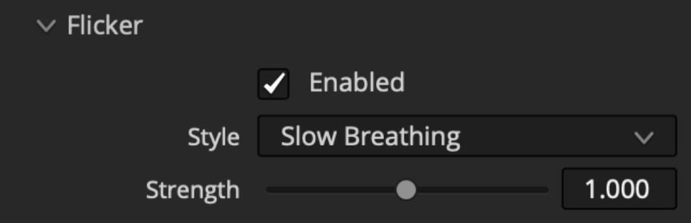 Filmbox Flicker controls enabled with Slow Breathing style and full strength