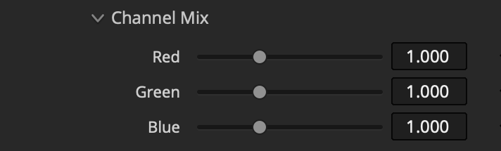 Filmbox Grain Channel Mix controls for red, green, and blue