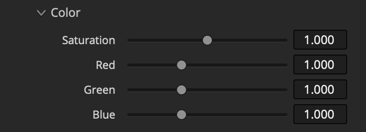 Filmbox Halation Color controls for saturation and red, green, and blue balance