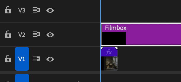 A Filmbox adjustment layer above a clip in Premiere Pro