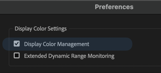 Display Color Management enabled in Premiere Pro preferences