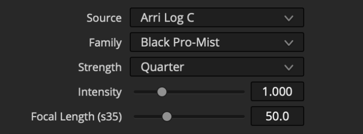 Scatter Source, Family, Strength, Intensity, and Focal Length controls