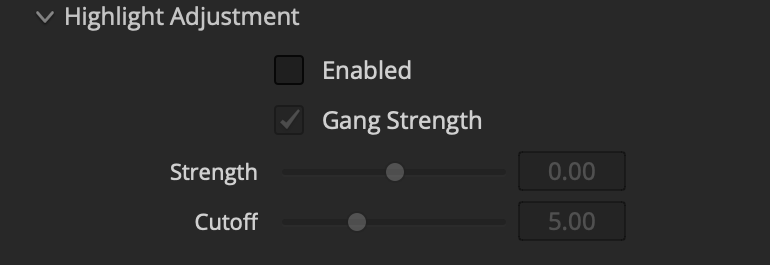 Scatter Highlight Adjustment controls with Gang Strength, Strength, and Cutoff
